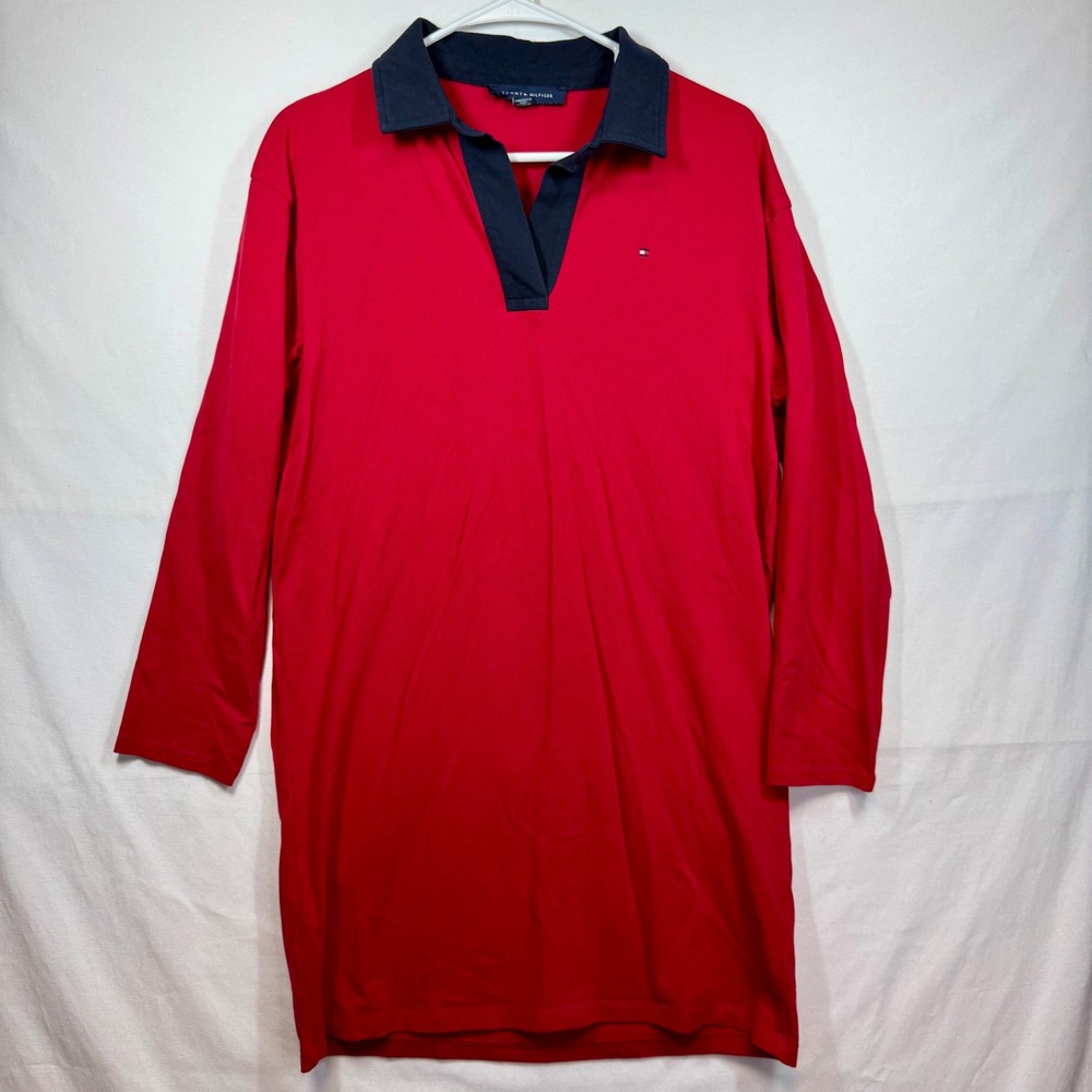 Tommy Hilfiger Red Polo Dress Long Sleeve Casual Comfy Classic Sz Small Y2K